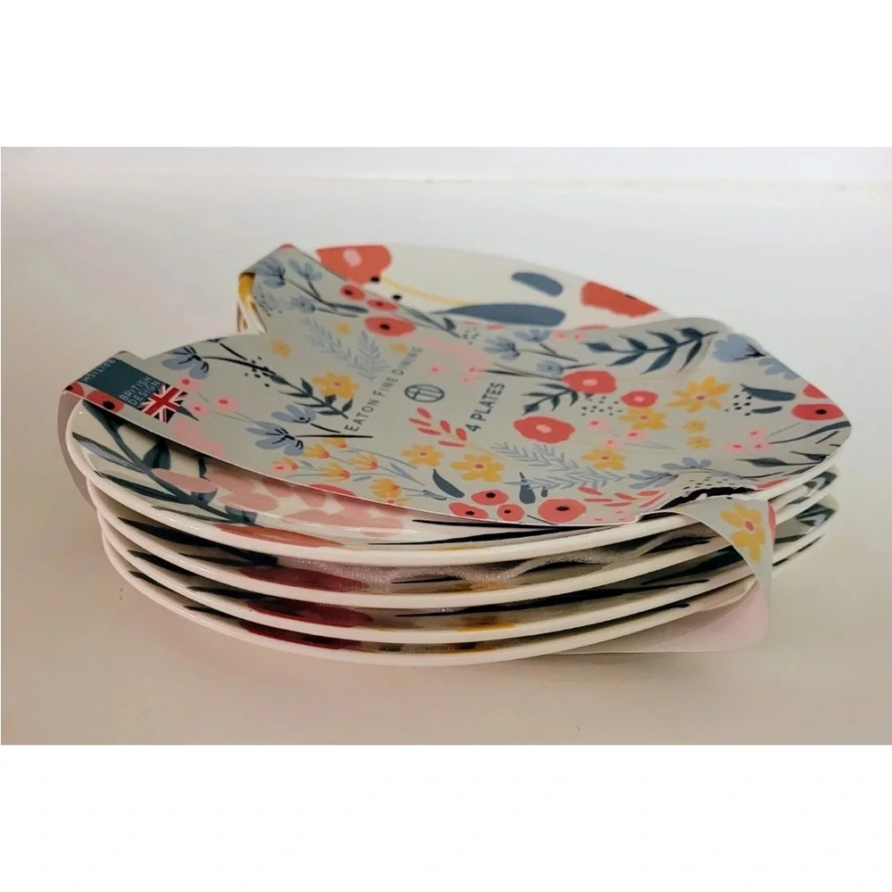 Eaton Fine Dining 4pk Heart Shaped Side Salad Appetizer Plates Floral Valentines